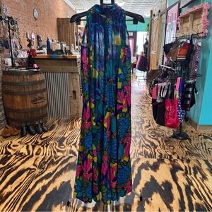 Vintage 60's /70's ROYAL HAWAIIAN Blue and Pink Muumuu style Halter Maxi Dress